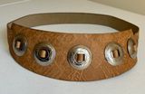 Vintage Embossed Faux Leather Wide Concho Belt Western Boho 28–32 Cowgirl Edgy Photo 0