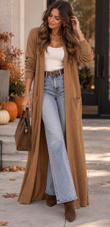House of CB Size S Camel Brown Floor Length Open Front Duster Cardigan NWOT Photo 0