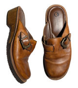 Vtg 1990s Earth Shoe Cognac Brown Leather Wooden Block Heel Clogs Sz 10 Photo 0