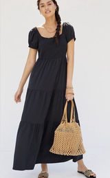 Anthropologie Daily Practice Tiered Black Maxi Dress Womens Size XS Photo 0