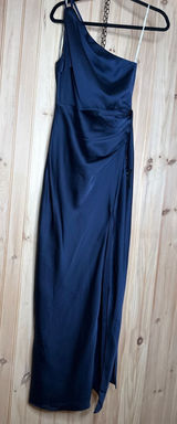 NWOT Lulus Signature Elegance Navy Satin One-Shoulder Maxi Dress Bridesmaid Sz L Photo 0