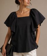 Abercrombie & Fitch Poplin Flutter Sleeve Top Small Black Preppy Quiet Luxury Photo 0