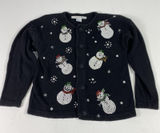 Victoria Jones Cardigan Sweater Womens‎ Medium Black Snowman Ugly Christmas Photo 0