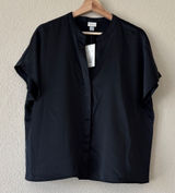 A New Day Black Short Sleeve Satin Shirt With Notch Neck. NWT Photo 0