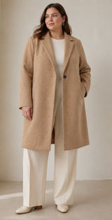 ZARA Women XL Camel Tan Long Coat Minimalist Quiet Luxury Single Button Overcoat Photo 0