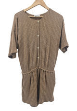 Sabo Romper Womens S Brown Ribbed Knit Button Front Short Sleeve Pockets Casual Photo 0