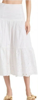 En Saison Byblos White Eyelet Tiered Midi‎ Skirt Cotton Boho Sz M NWT Photo 0