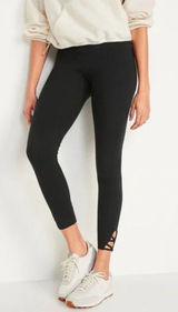 Old Navy High-Waisted Lattice-Hem Ankle Leggings Black Cotton NWOT Photo 0