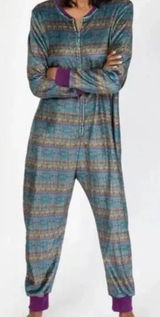 Natural Life Pajamas One Piece‎ Fleece Union Suit Womens Sz Large XL Purple Boho Photo 0