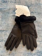 NWT! UGG Black Genuine Leather Shearling Cuff Touchscreen Compatible Gloves S Photo 0