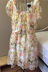 AUW EIC Floral Watercolor High-Low Dress in Pink, Yellow & Cream | Women’s Size L Photo 0