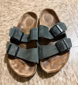 Birkenstock Women's Double-Buckle Suede Slide Sandals in Olive Green Photo 0
