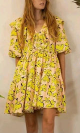 Mulla Tiered Ruffle‎ Dress Yellow Maternity Shoot Baby Shower Balloon Sleeve M Photo 0