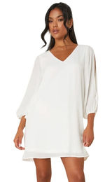 Lulus Women White Off Shoulder Shifting Dears Ivory Long Sleeve Dress Medium Photo 0