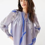 Aritzia Wilfred Castello Blouse Lavender Abstract Print Tie Neck Top Small NEW Photo 0