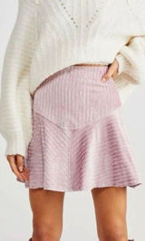 Free People Adorable Pink Camden Velvet Ribbed Mini Skirt Elastic Waist Photo 0