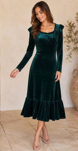 Ivy City Co Cleopatra Green Long Sleeve Velvet Dress XL Photo 0