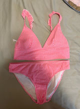 Aerie Pink and White Seersucker Bikini Set Photo 0