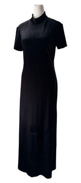 Vintage ‘90s Mica Black Velvet Mock Neck Short Sleeve Bodycon Maxi Dress Photo 0