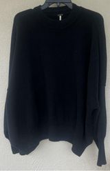 Free People Black Ribbed Oversized Sweater Slouchy Crewneck Boho Chunky Knit Photo 0