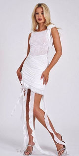 Miss Circle Alaina Floral‎ Ruffle Runched Mesh Mini Dress XS Graduation Summer Photo 0