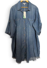 Workshop Woman Tencel Denim Shirt Dress Blue Frayed Hem Plus Size 2X NWT Photo 0