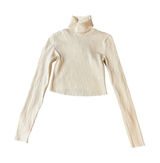 NWT Zara Cream White Ribbed Cropped Long Sleeve Turtleneck Top Size Small Photo 0