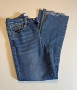 Lovervet by Vervet‎ High Rise Uneven Raw Hem Kick Flare Stretch Jeans Size 27 Photo 0