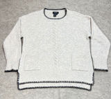 Papillon Womens XL Oatmeal Blanket Stitch‎ Cable Knit Pocket Sweater Minimalist Photo 0