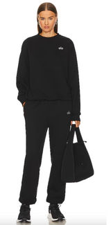 Alo Yoga Accolade Black Crewneck Jogger Sweatpants Set Estimated Small Photo 0