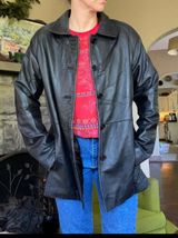 90s oversized genuine lambskin longline leather coat jacket black buttery Photo 0