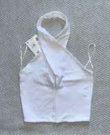 Zara White V Neck Cotton Cropped Halter Top Sz M Photo 0