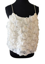 Ivory Cream 3D Rose Floral Cami Tank Top Cropped Spaghetti Strap Romantic Y2K Photo 0