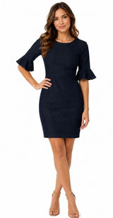 Banana Republic Denim Dress Womens 2 Blue Bell Sleeve Ruffle Sheath Workwear Photo 0