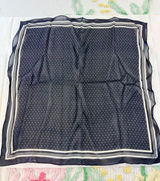 Liz‎ Claiborne vtg Navy Blue Polka Dot Square Scarf Sheer Striped Border 19x19 Photo 0