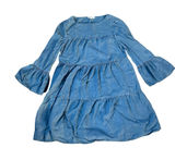beachlunchlounge Light Blue Tiered Denim Dress with Bell Sleeves Photo 0