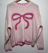 Bailey Rose Women‎ Coquette Sweater Small Pink Intarsia Bow Knit Oversize Dainty Photo 0