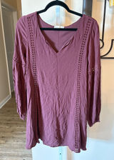 Altar'd State Womens XS Purple Crochet Lace Trim Long Sleeve V-Neck Mini Dress Photo 0