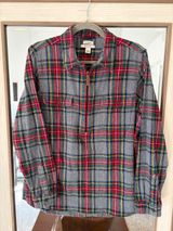 L.L.Bean gray plaid quarter-zip flannel shirt relaxed fit Zip front Cotton sz L Photo 0