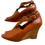 Ralph Lauren Hannie Brown T Strap Peep Toe Wedge Sandals Leather Sz 8.5 Photo 0