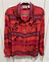 Vtg Chico's Design Silk Button Up Shirt Size Large Red Tropical Floral‎ Blouse Photo 0