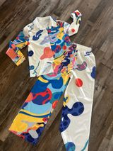 Women's 2-Piece Abstract Multicolor Lounge Set Shirt + Elastic Pants Small Photo 0
