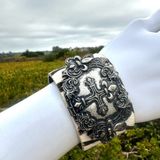 Zebra calf hair silver cross wide snap bracelet Photo 0
