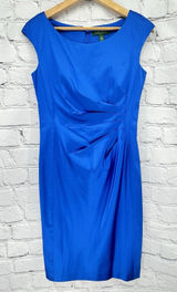 Lauren Ralph Lauren Dress Women's 4 Blue Ruched Sheath Cap Sleeve Cocktail Zip Photo 0