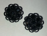 Black Rhinestones Floral Cluster Vintage Clip On Earrings Photo 0