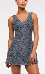 Abercrombie YPB sculptLUX V-Neck Mini Dress XXL Navy Polka Dot Active Romper Photo 0