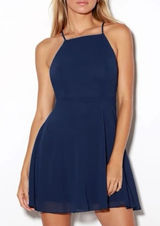 Lulus Navy Blue Strappy Mini Dress XS Fit Flare Wedding Guest Cocktail Photo 0