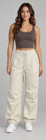Hollister Parachute Baggy Pants Women XS Cream Adjustable Rise Cinch Hem 8479 Photo 0