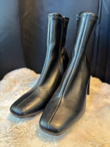 A New Day Black Faux Leather Square Toe Block Heel Sock Ankle Boots Size 7.5 Photo 0