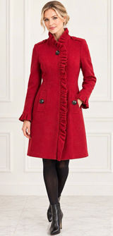 Etcetera Red 100% Merino Wool Ruffle Trench Coat Jacket XS Flawed /Repair Needed Photo 0
